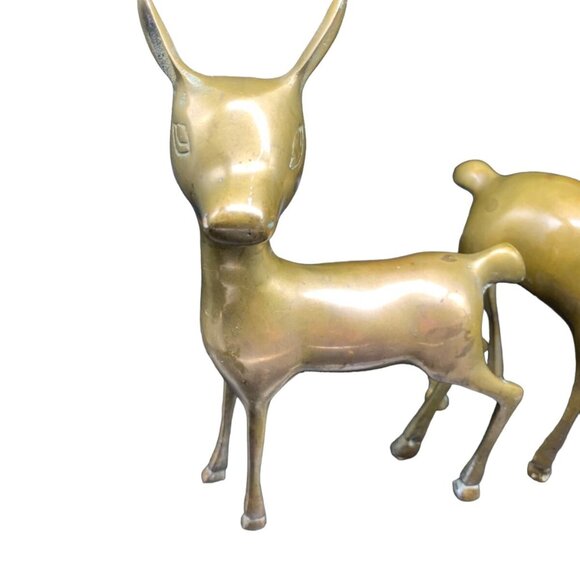 Vintage Pair Small Modernist Mid Century Brass Deer Bambi Doe Fawn 7.50” & 5” - Picture 9 of 9